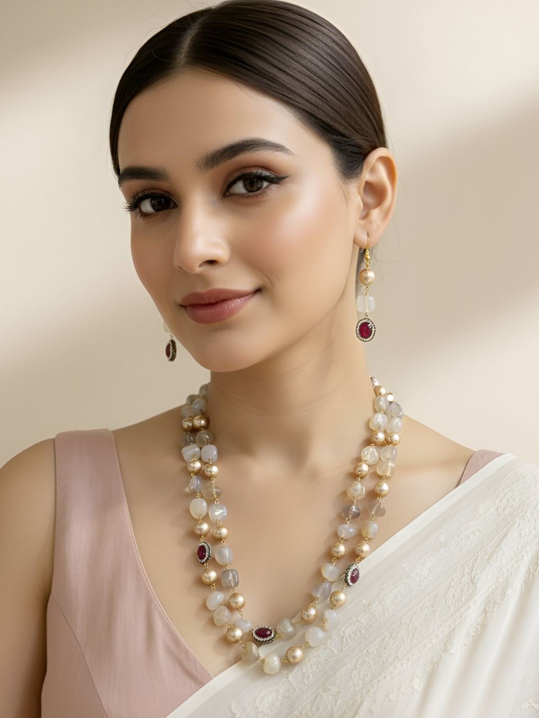 Handcrafted Semi Precious Onyx Stone Golden Pearls Beaded Necklace By Gehna Shop