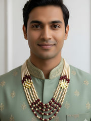 Designer Multilayered Kundan Brooch And Pearls Beaded Necklace For Sherwani - Dulha Mala