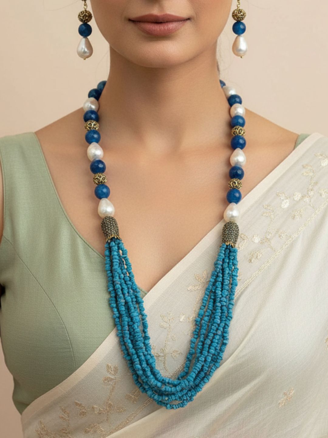 Designer Semi Precious Turquoise Beads Necklace For Women By Gehna Shop