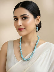 Contemporary Semi Precious Chalcedony And Turquoise Stone Beads Necklace