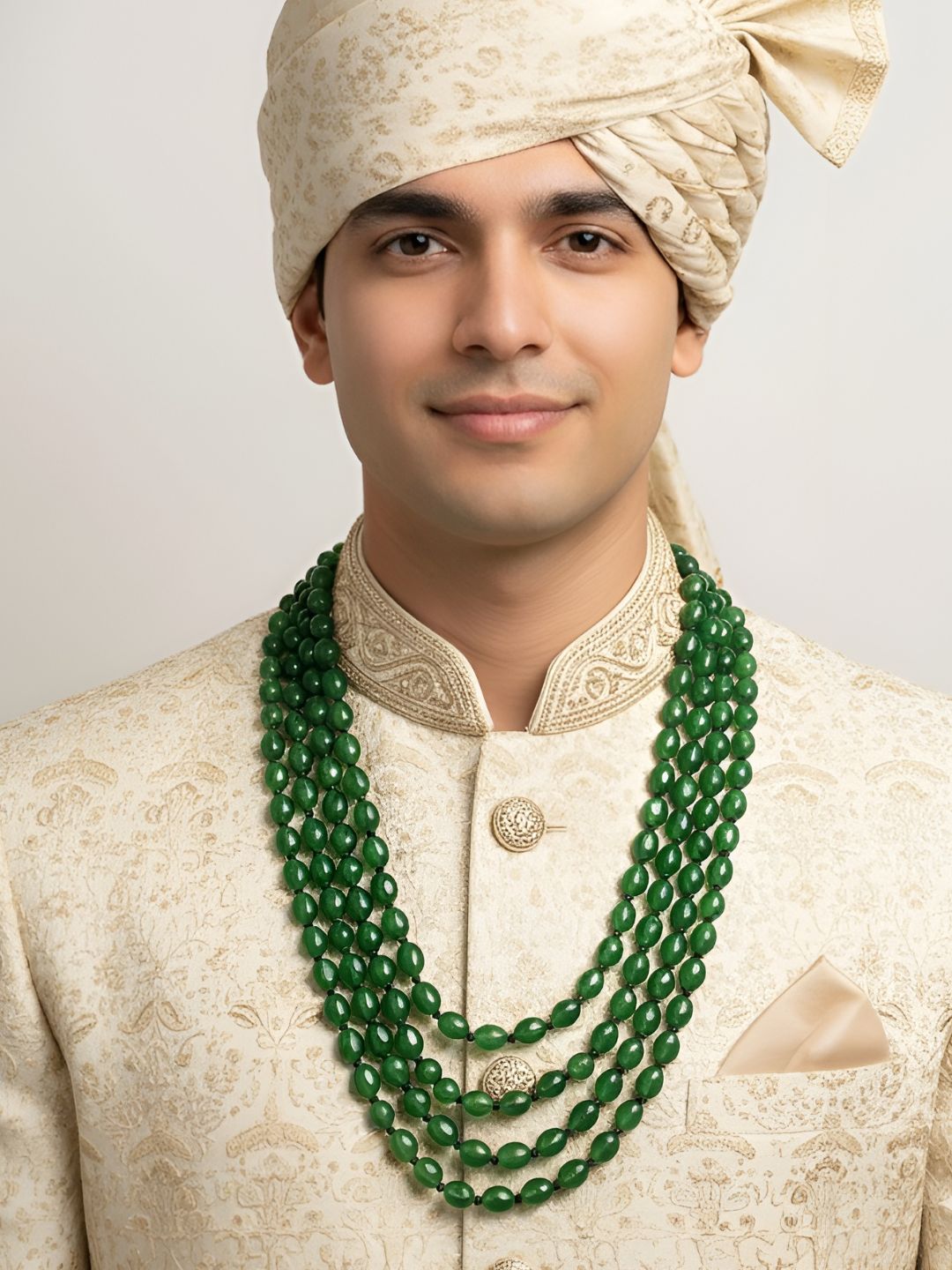 Multi Layered Semi Precious Green Jade Beads Necklace For Men And Women