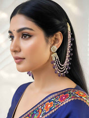 Designer Handcrafted Natural Amethyst And Real Freshwater Beaded Pearl Earchain For Weddings