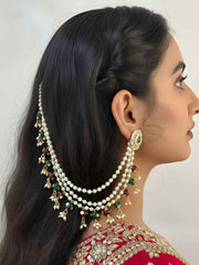 Handcrafted Multi Colour Pearls Hair Chain For Women - Ethnic & Traditional Layered Ear Chain