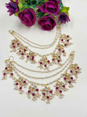 Gold Plated Kundan And Pearl Ganthan Ear Chain For Weddings | Traditional Matil Design