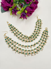 Handcrafted Layered green Beaded Ear Chain For Women | Matil For Weddings