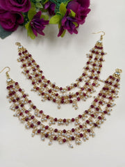 Handcrafted Layered red Beaded Ear Chain For Women | Matil For Weddings