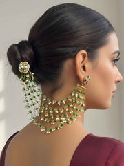 Designer Layered Green Beaded Kundan Earchian For Women - Traditional Hair Chain Matil Design