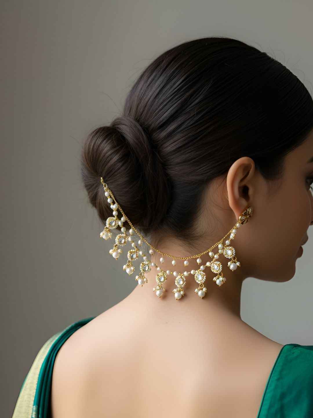 Traditional Kundan And Pearl Hair Chain For Women - Wedding & Festive Wear Ear Chain