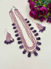 Designer Amethyst Carved Drops And Freshwater Pearls Beaded Necklace For Women