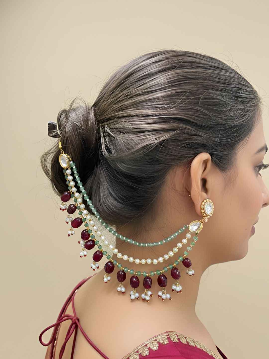 Ethnic Gold Plated Multicolor Hair Chain For Ladies- Designer Kaan Chain