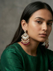 Contemporary Kundan And Mother Of Pearl Chandbali Earrings For Women - Wedding And Party Wear