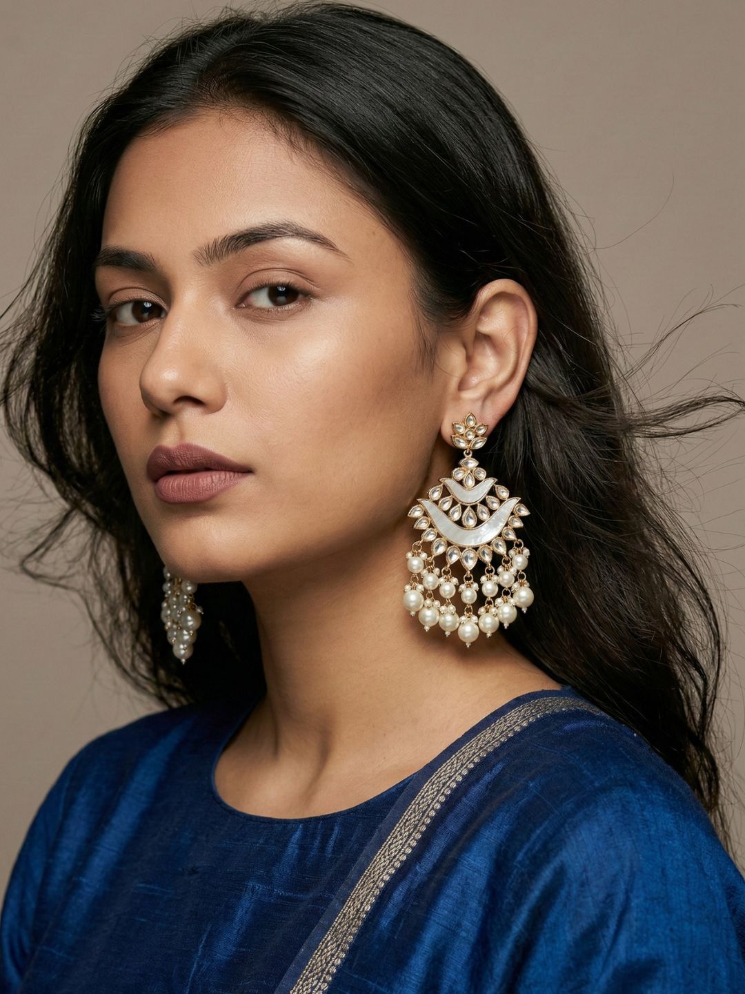 Contemporary Kundan And Mother Of Pearl Chandbali Earrings For Women - Wedding And Party Wear
