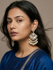 Contemporary Kundan And Mother Of Pearl Chandbali Earrings For Women - Wedding And Party Wear