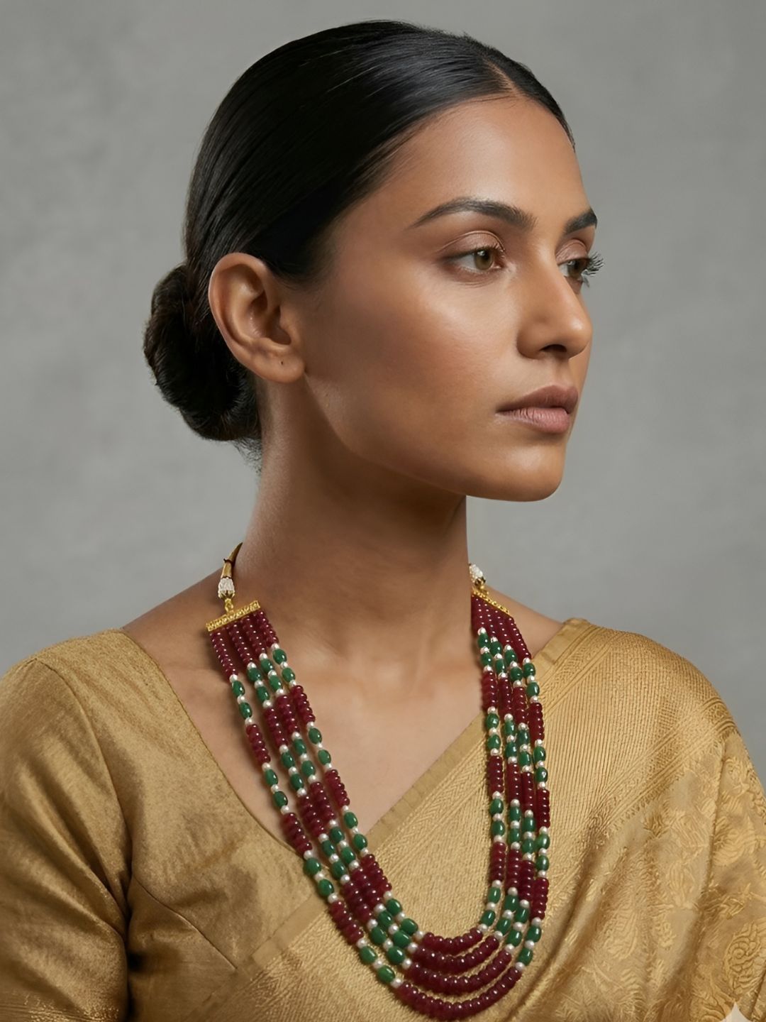 Layered Semi-Precious Multi coloured Jade Stones Beaded Necklace - Elegant Gemstone Jewelry