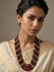 Multi-Layered Maroon Onyx Beaded Necklace Set for Women - Beads Necklace For Saree