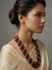 Multi-Layered Maroon Onyx Beaded Necklace Set for Women - Beads Necklace For Saree