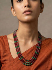 Triple Layered Maroon Onyx Gemstone Beaded Necklace Set for Women