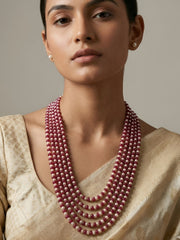 Handcrafted Red Jade and Freshwater Natural Pearls Multi-Layered Beaded Necklace For Women
