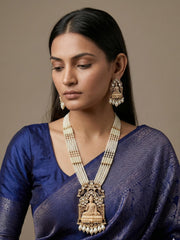 Designer Gautam Buddha Long pearls beaded  Temple Necklace Set | South Indian Temple Jewellery For Women