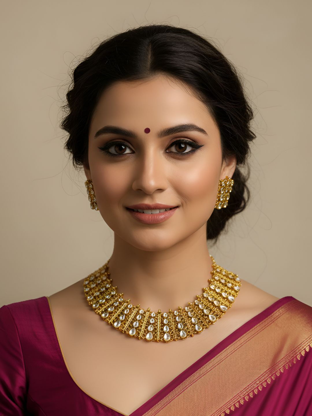 Designer Gold Plated Golden Kundan Necklace Set For Wedding By Gehna Shop