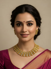 Designer Gold Plated Golden Kundan Necklace Set For Wedding By Gehna Shop