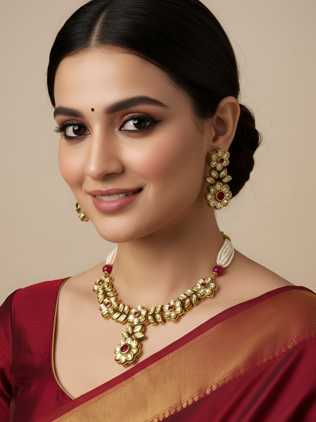 Traditional Gold Plated Kundan Choker Necklace Set For Weddings