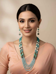 Designer Handcarfted Layered Blue Beaded Jewelley Set For Women - Gemstone Jewellery