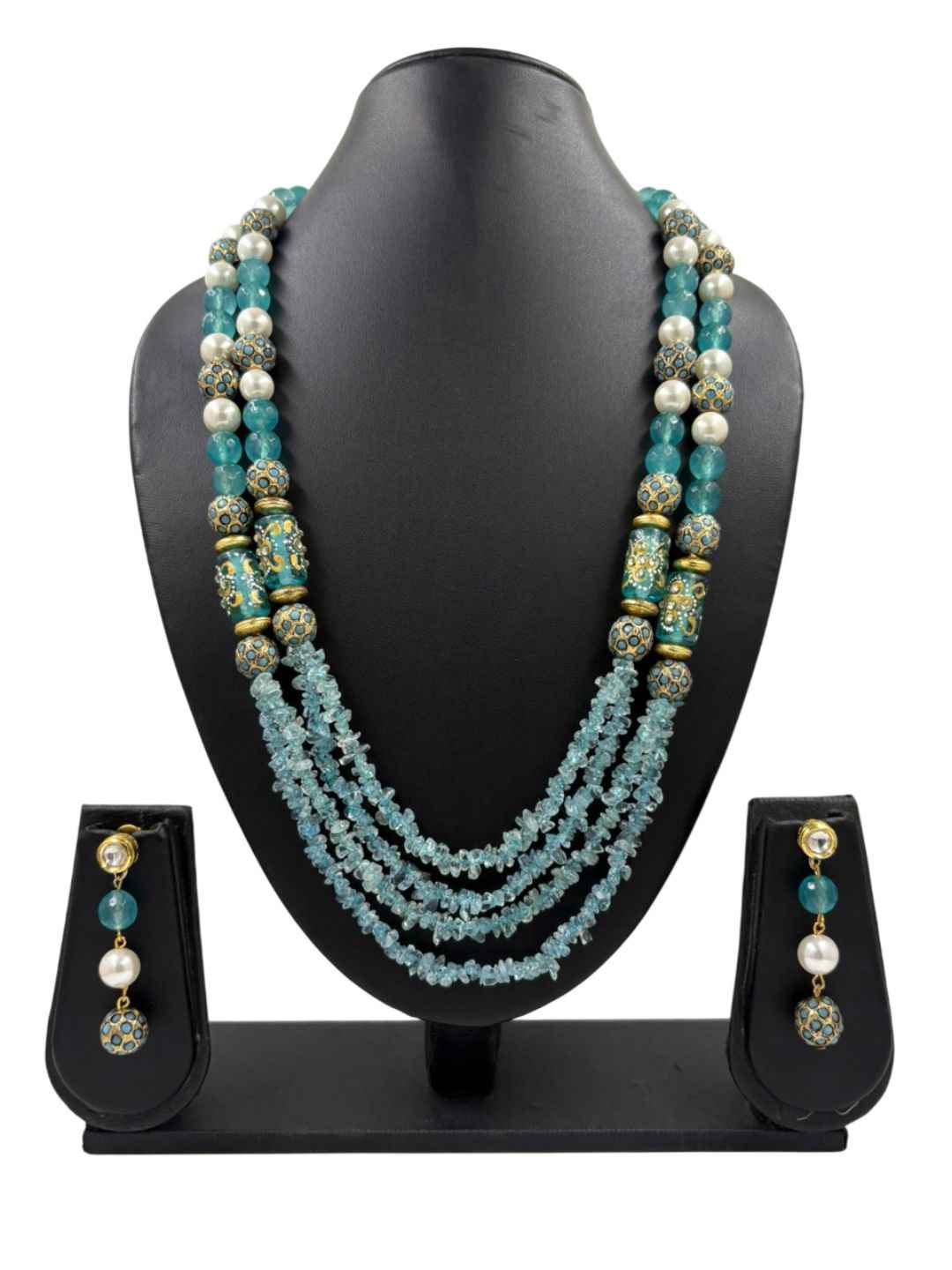 Designer Handcarfted Layered Blue Beaded Jewelley Set For Women - Gemstone Jewellery