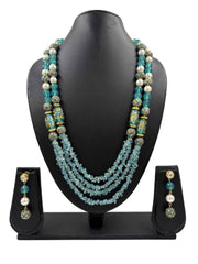 Designer Handcarfted Layered Blue Beaded Jewelley Set For Women - Gemstone Jewellery