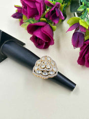 Rose Gold Plated Triangular Shape Kundan Ring For Women - Ehnic Finger Ring