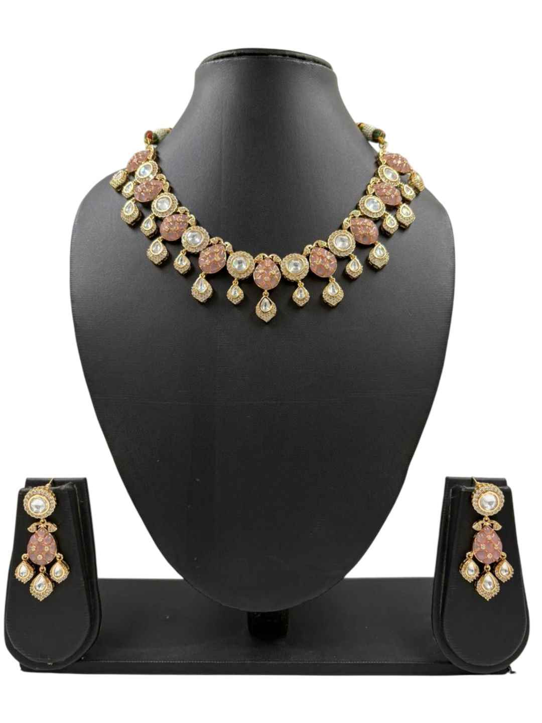 Elegant Gold Plated Pink Kundan Polki Jewellery Necklace Set For Women