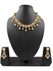 Elegant Gold Plated Pink Kundan Polki Jewellery Necklace Set For Women