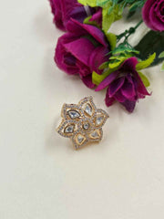 Beautiful Floral Design Polki Ring For Women - Designer Kundan Ring