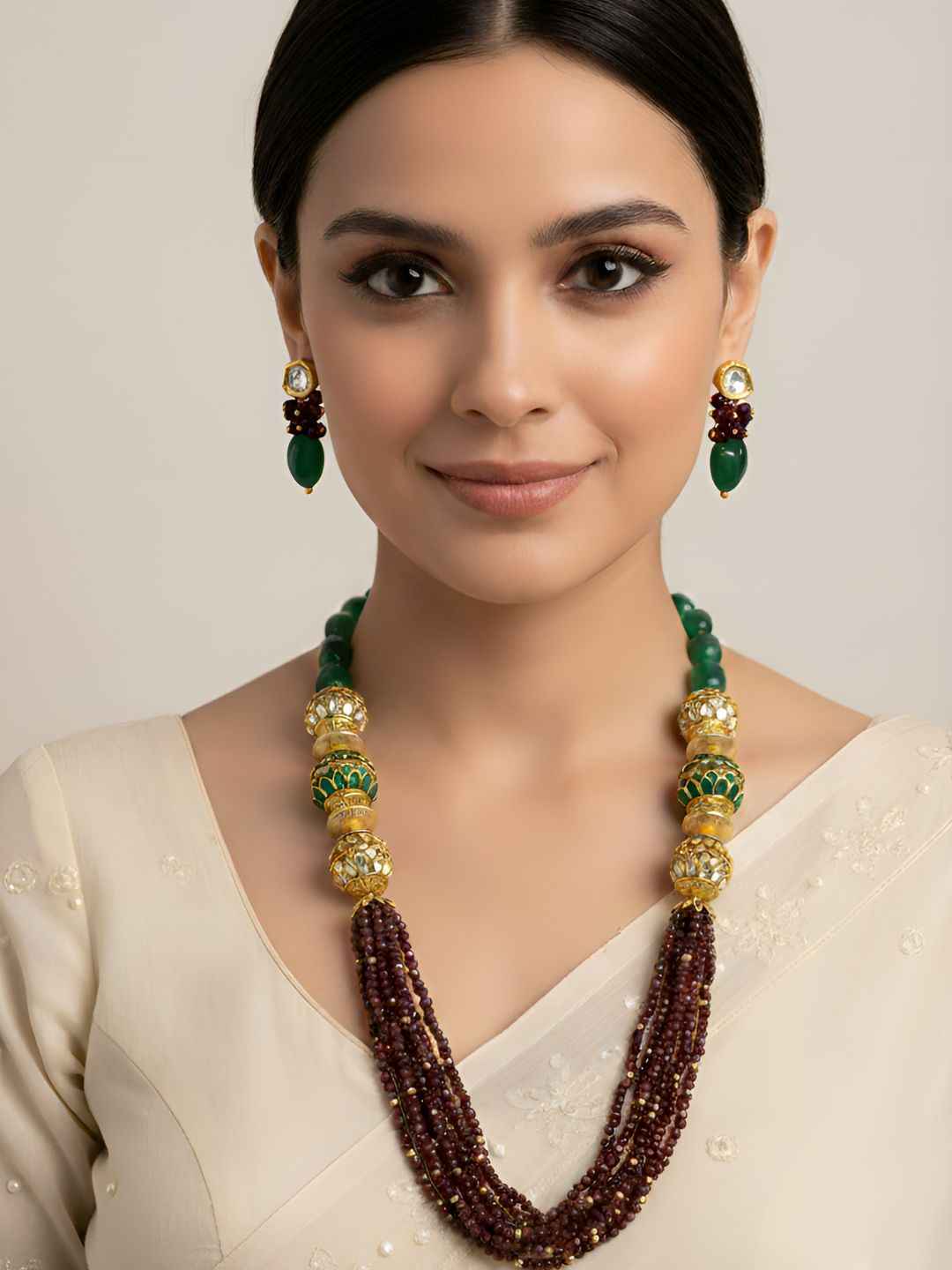 Handcrafted Garnet Gemstone Beaded Necklace Set For Women - Gemstones Beaded Jewellery