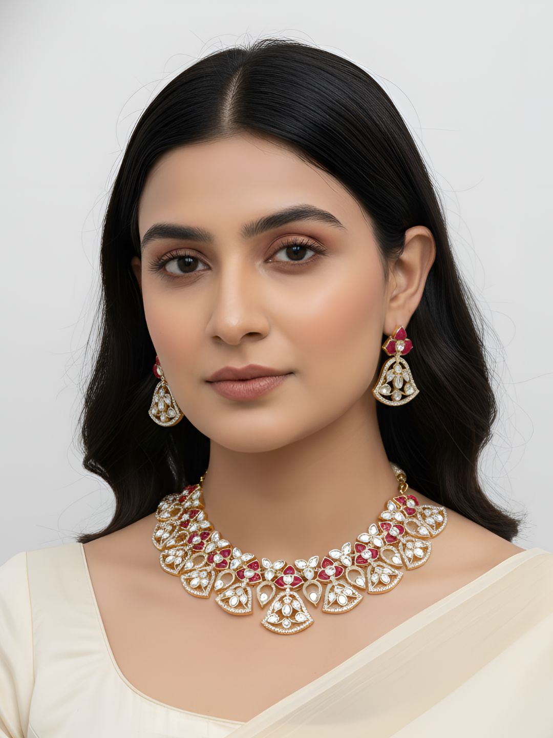 Designer Gold Plated Kundan Polki Necklace Set For Weddings