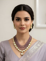 Designer Layered Purple Amethyst Beads And Kundan Necklace Set - Partywear Purple Jewellery