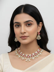 Designer Gold Plated Kundan Polki Necklace Set For Weddings