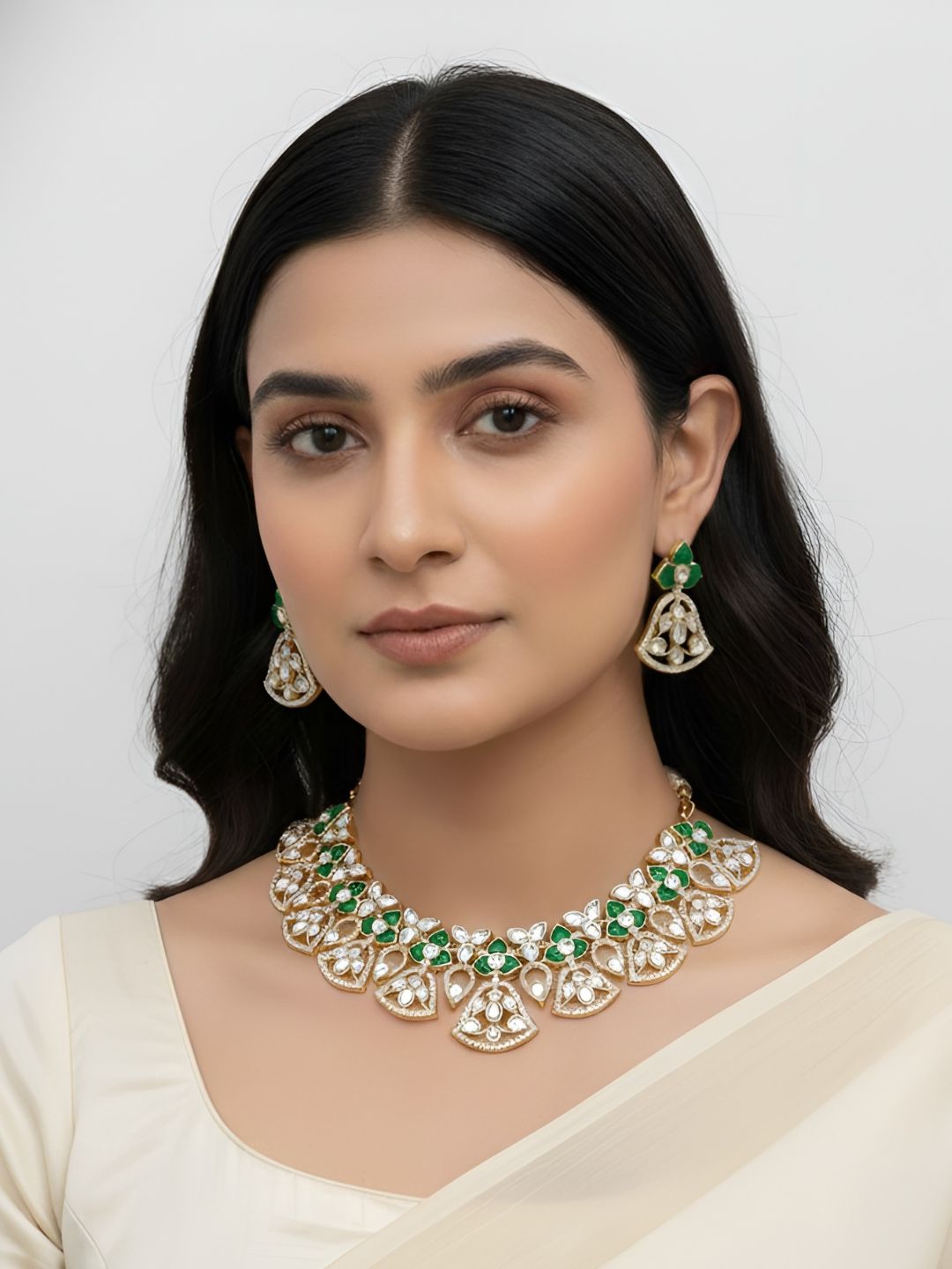 Designer Gold Plated Kundan Polki Necklace Set For Weddings