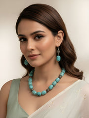 Designer Semi Precious Chalcedony Stone Beads Necklace Set - Beaded Jewelry For Women