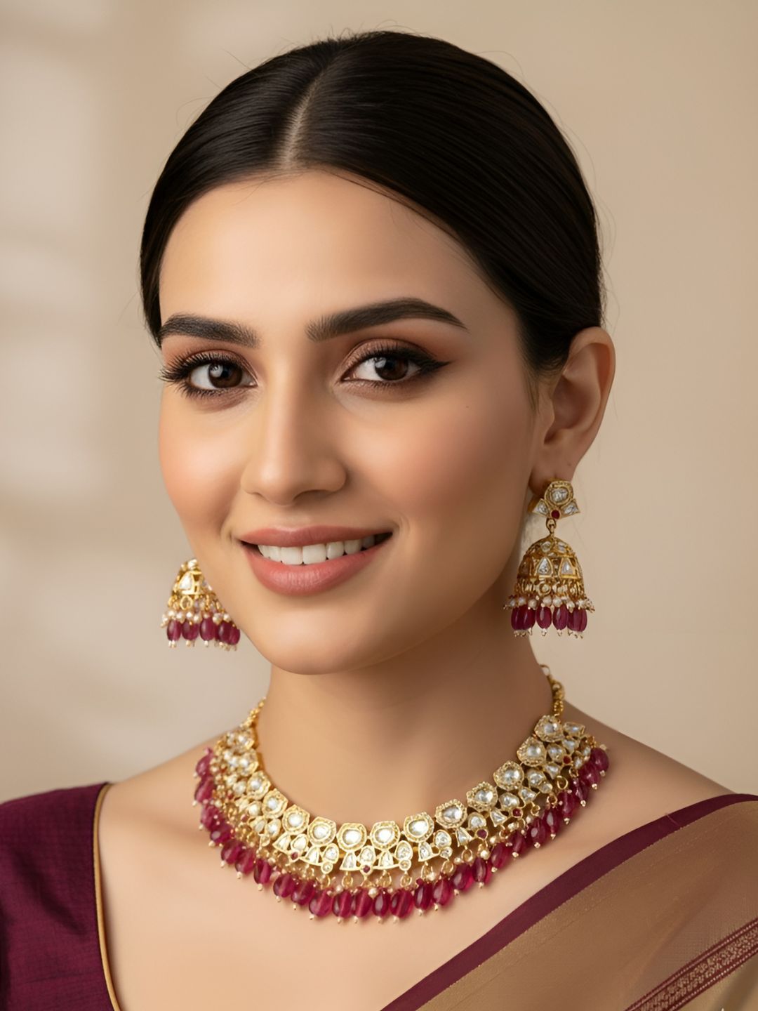 Tiara Short Kundan Polki Necklace Set | Party Wear Jewellery