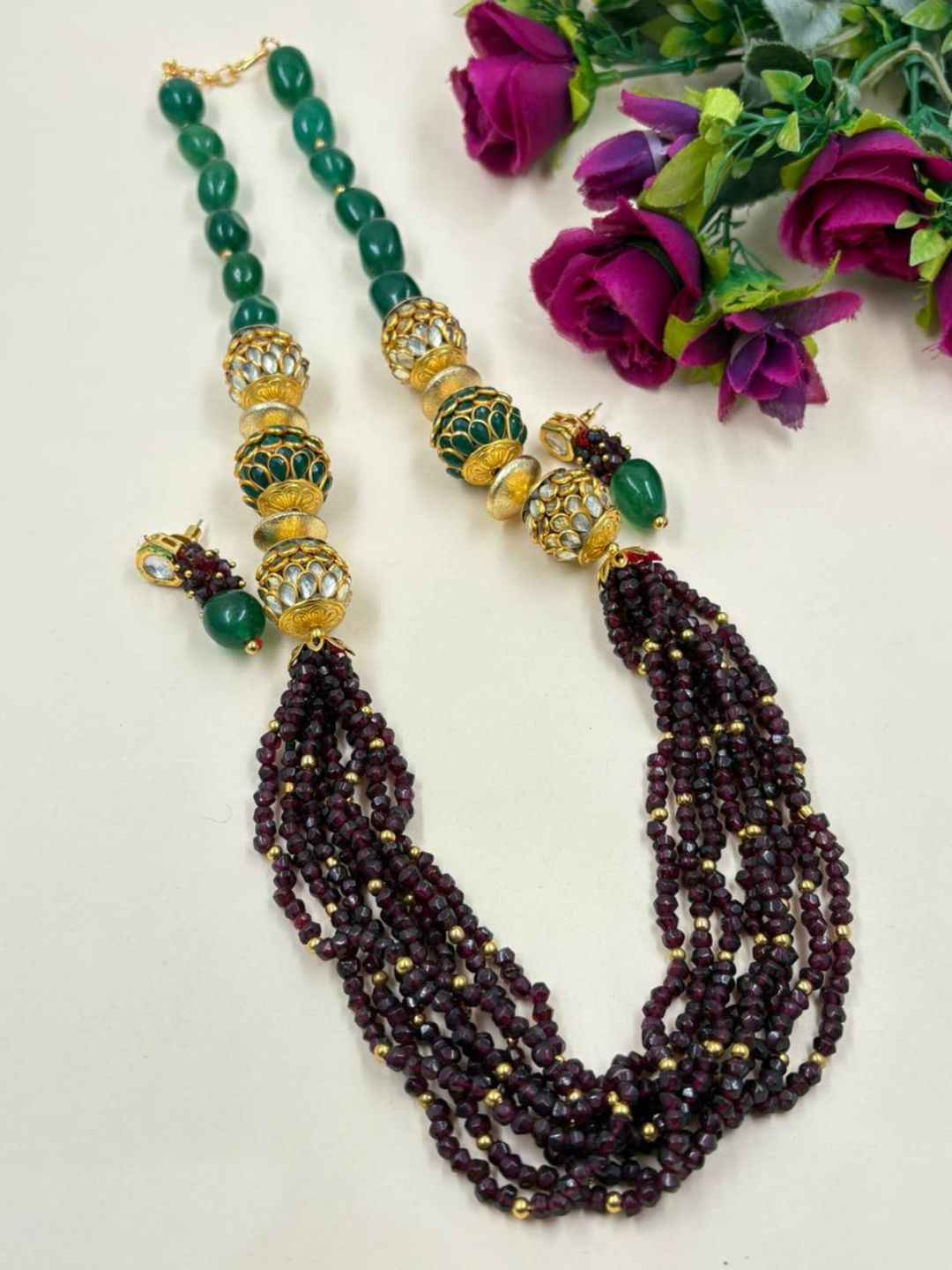 Handcrafted Garnet Gemstone Beaded Necklace Set For Women - Gemstones Beaded Jewellery