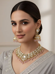 Harika Designer Uncut Polki Kundan Pink Bridal Necklace Set | Bridal Jewellery