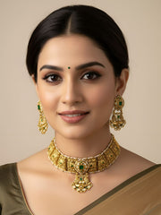 Traditional Gold Plated Nakshi Antique Gold Choker Set By Gehna Shop