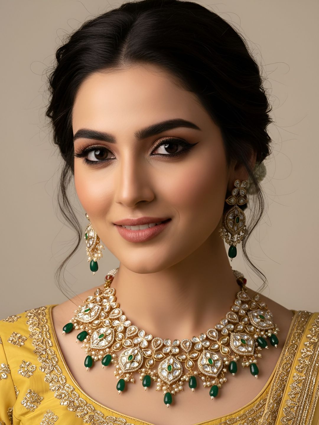 Eshaa Designer Green Polki Wedding Jewellery Necklace Set By Gehna Shop