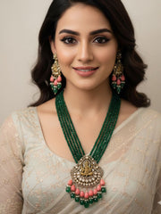 Antique Victorian Lord Ganpati Temple Jewellery Necklace Set With Layered Beads