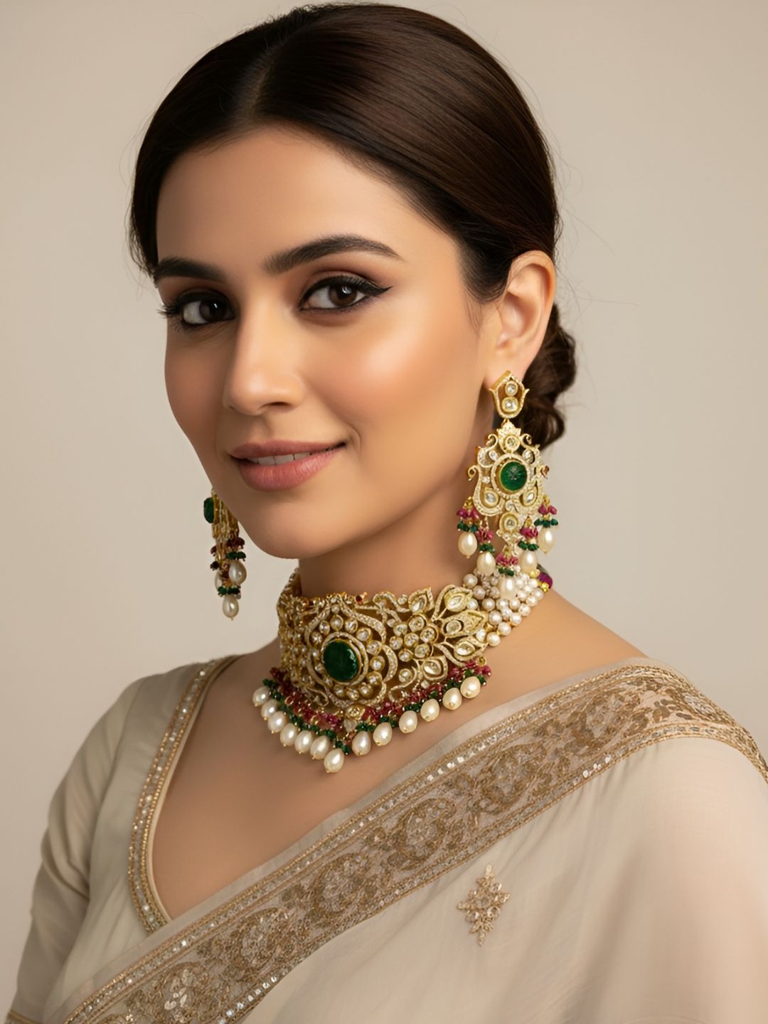 Natasha Modern Polki Choker Jewellery Necklace Set By Gehna Shop