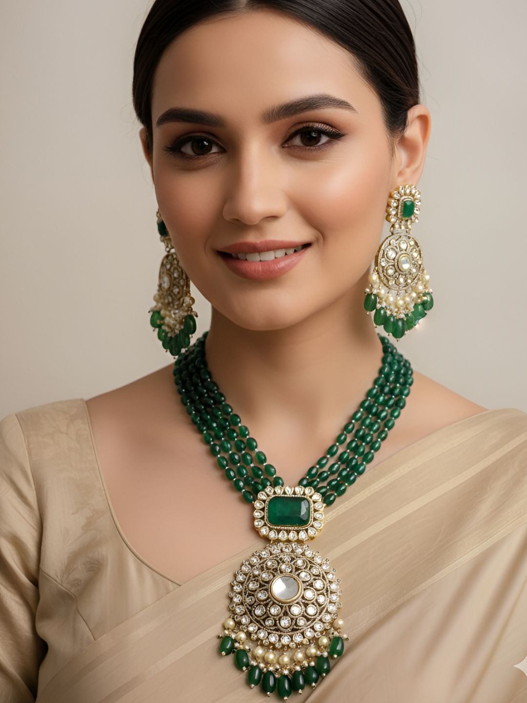 Amulaya Heavy Quality Long Victorian Kundan Polki Necklace Set For Weddings