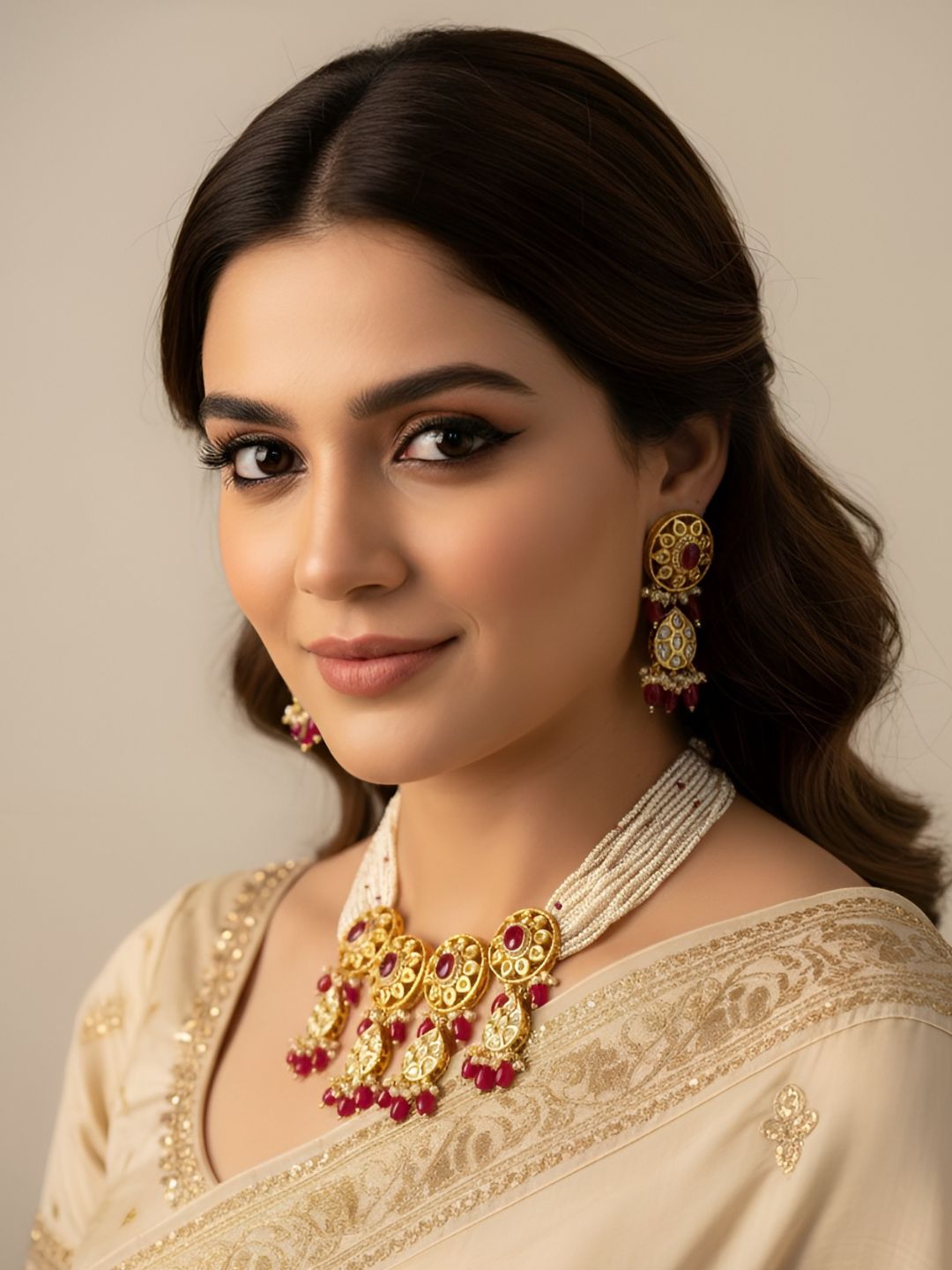 Gold Plated Kundan Polki And Ruby Choker Necklace Set By Gehna Shop