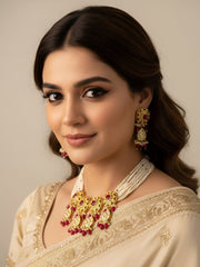 Gold Plated Kundan Polki And Ruby Choker Necklace Set By Gehna Shop