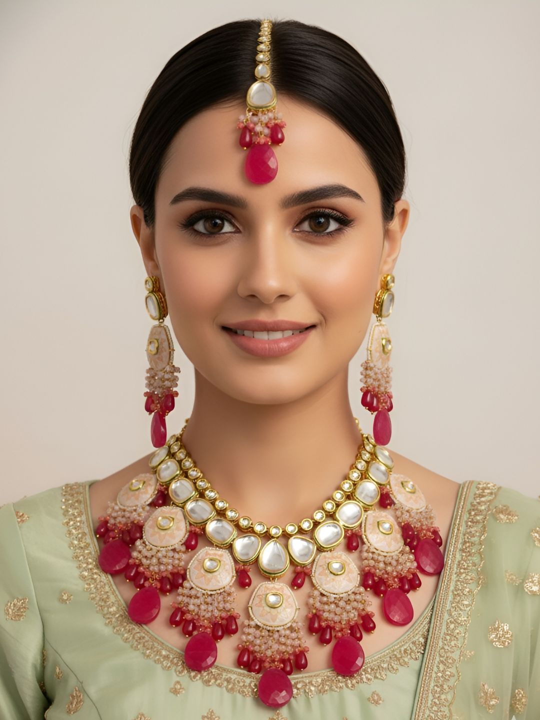 Designer Handcrafted Heavy Kundan And Meenakari Bridal Necklace Set